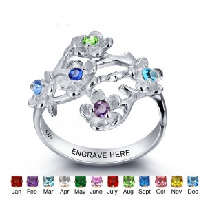 Mother's Birthstone Ring, Sterling Silver Personalized Engravable Ring JEWJORI101964